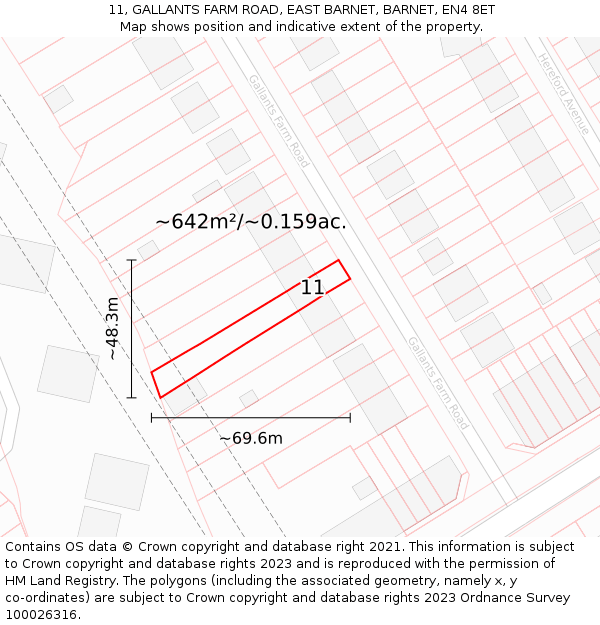 11, GALLANTS FARM ROAD, EAST BARNET, BARNET, EN4 8ET: Plot and title map