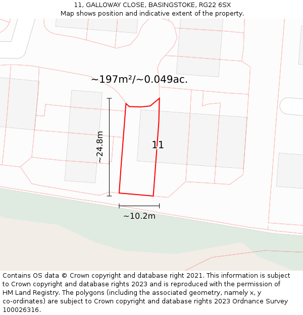 11, GALLOWAY CLOSE, BASINGSTOKE, RG22 6SX: Plot and title map