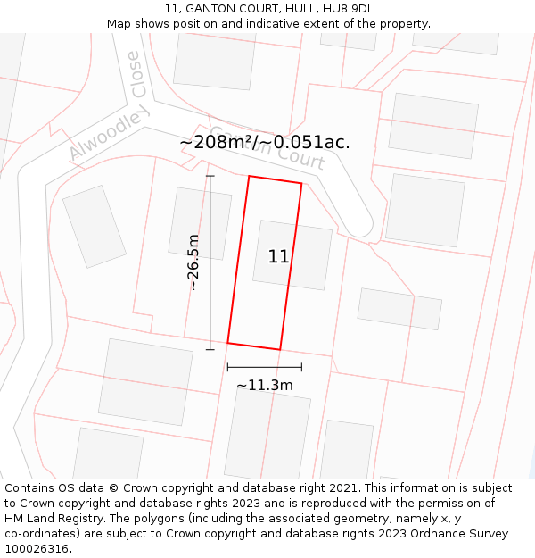 11, GANTON COURT, HULL, HU8 9DL: Plot and title map