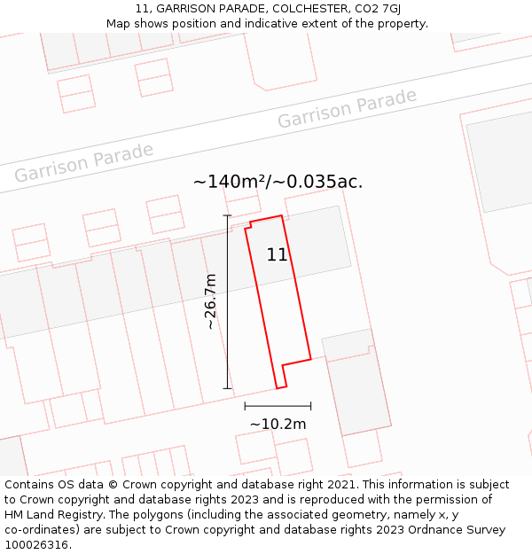 11, GARRISON PARADE, COLCHESTER, CO2 7GJ: Plot and title map