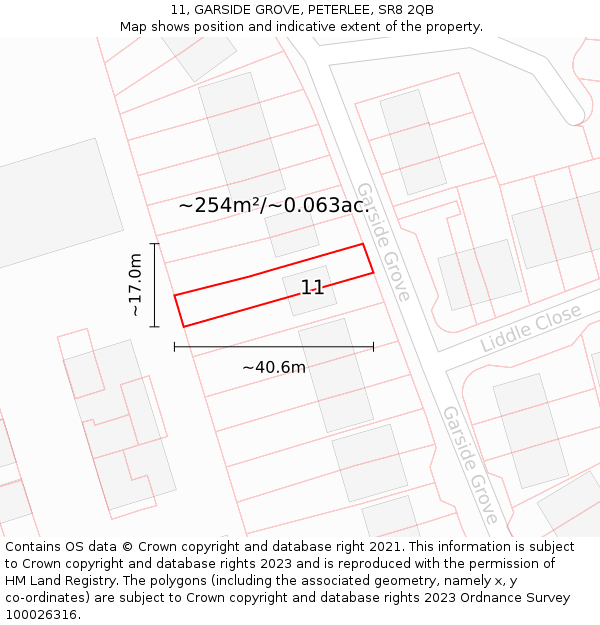 11, GARSIDE GROVE, PETERLEE, SR8 2QB: Plot and title map