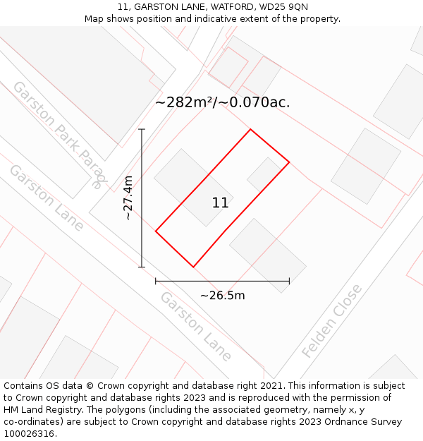 11, GARSTON LANE, WATFORD, WD25 9QN: Plot and title map