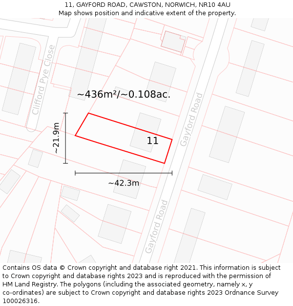 11, GAYFORD ROAD, CAWSTON, NORWICH, NR10 4AU: Plot and title map