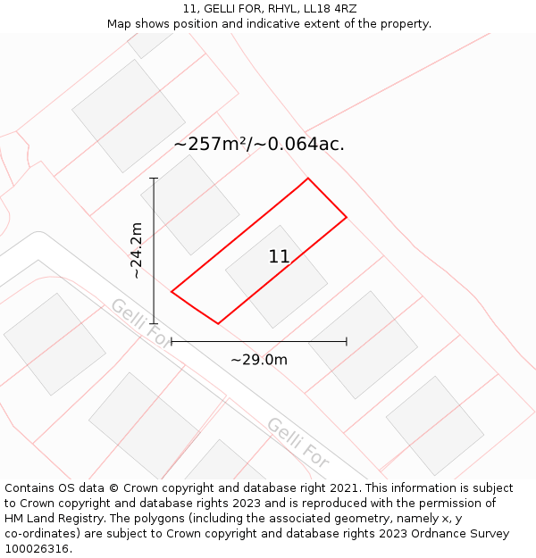 11, GELLI FOR, RHYL, LL18 4RZ: Plot and title map