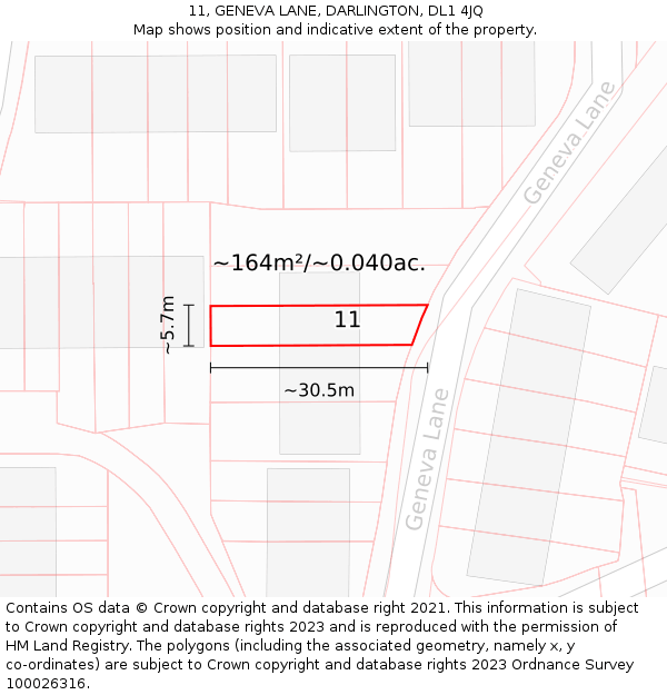 11, GENEVA LANE, DARLINGTON, DL1 4JQ: Plot and title map