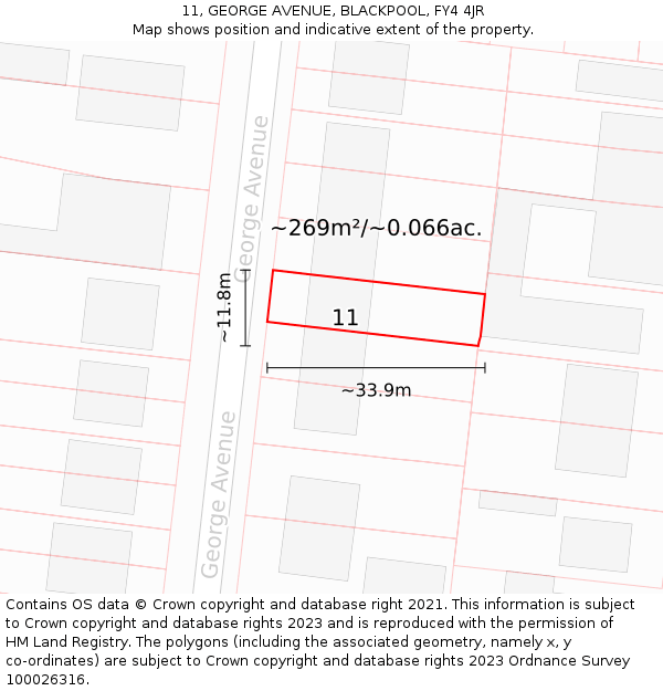 11, GEORGE AVENUE, BLACKPOOL, FY4 4JR: Plot and title map