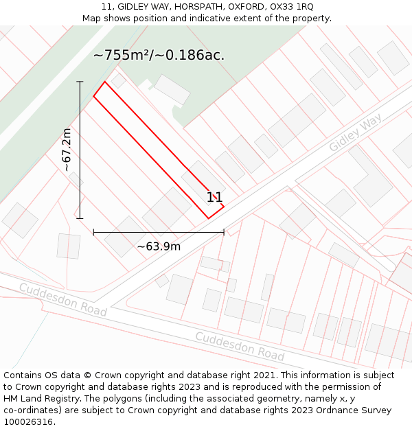 11, GIDLEY WAY, HORSPATH, OXFORD, OX33 1RQ: Plot and title map