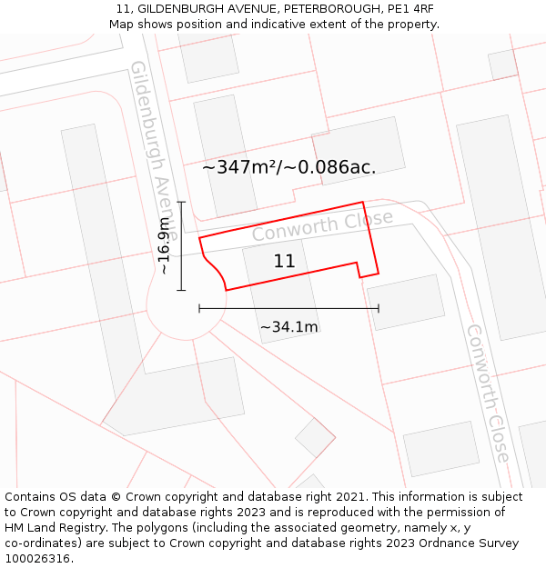 11, GILDENBURGH AVENUE, PETERBOROUGH, PE1 4RF: Plot and title map