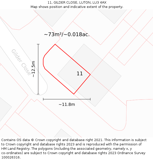 11, GILDER CLOSE, LUTON, LU3 4AX: Plot and title map