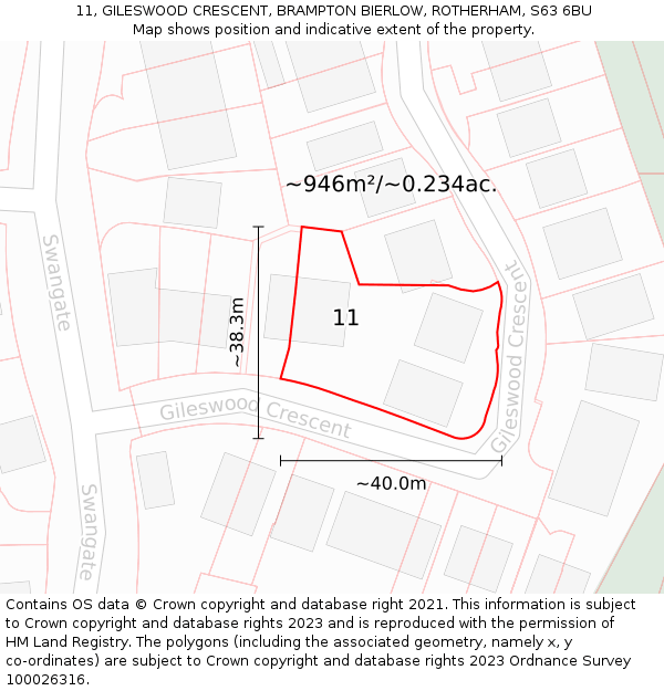 11, GILESWOOD CRESCENT, BRAMPTON BIERLOW, ROTHERHAM, S63 6BU: Plot and title map