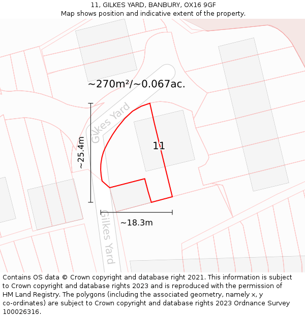 11, GILKES YARD, BANBURY, OX16 9GF: Plot and title map