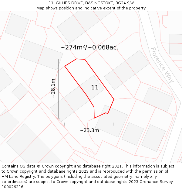 11, GILLIES DRIVE, BASINGSTOKE, RG24 9JW: Plot and title map