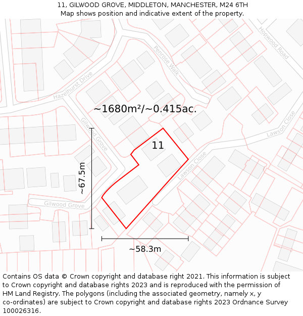 11, GILWOOD GROVE, MIDDLETON, MANCHESTER, M24 6TH: Plot and title map