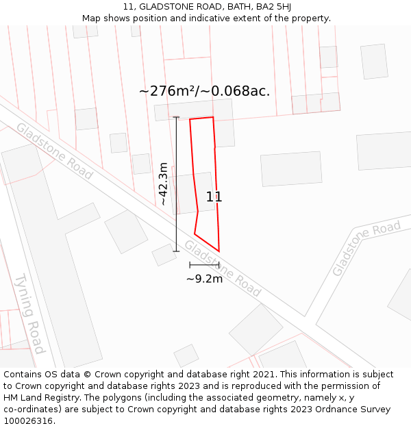 11, GLADSTONE ROAD, BATH, BA2 5HJ: Plot and title map