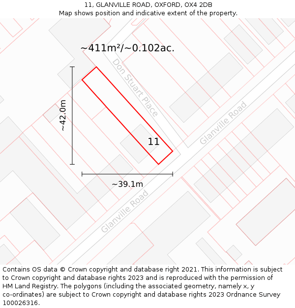 11, GLANVILLE ROAD, OXFORD, OX4 2DB: Plot and title map