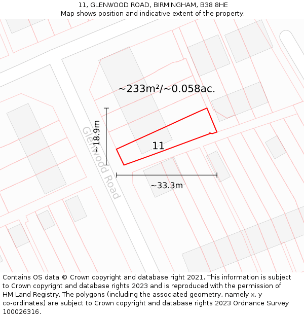 11, GLENWOOD ROAD, BIRMINGHAM, B38 8HE: Plot and title map