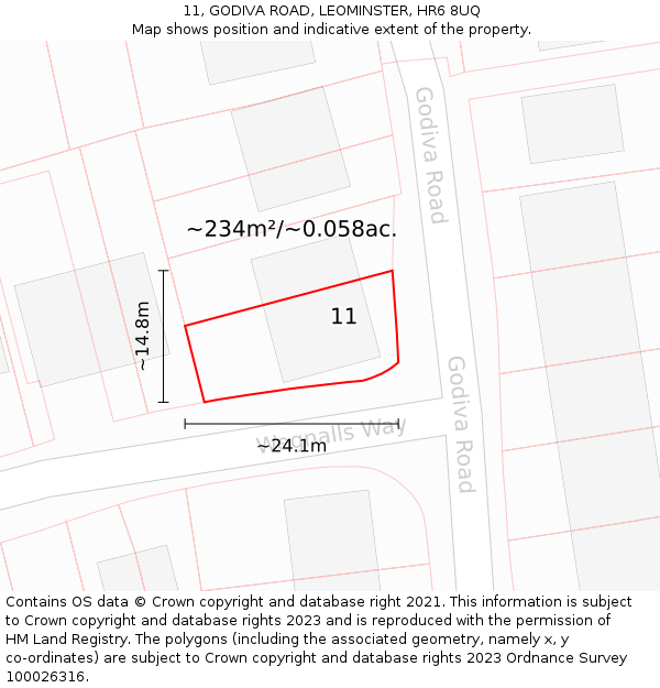 11, GODIVA ROAD, LEOMINSTER, HR6 8UQ: Plot and title map