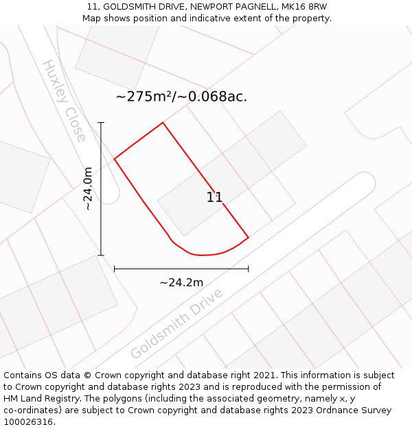 11, GOLDSMITH DRIVE, NEWPORT PAGNELL, MK16 8RW: Plot and title map