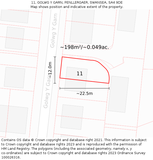 11, GOLWG Y GARN, PENLLERGAER, SWANSEA, SA4 9DE: Plot and title map