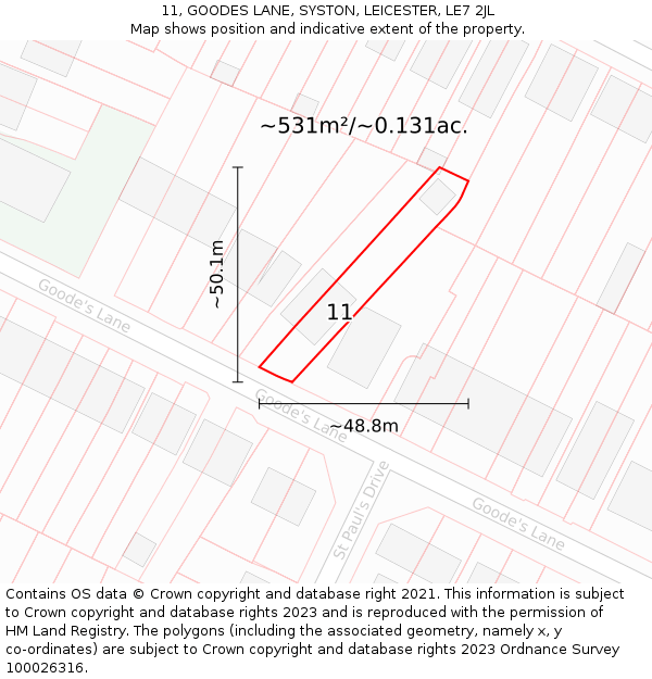 11, GOODES LANE, SYSTON, LEICESTER, LE7 2JL: Plot and title map