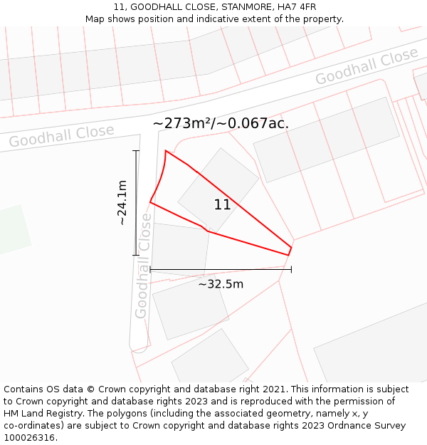 11, GOODHALL CLOSE, STANMORE, HA7 4FR: Plot and title map