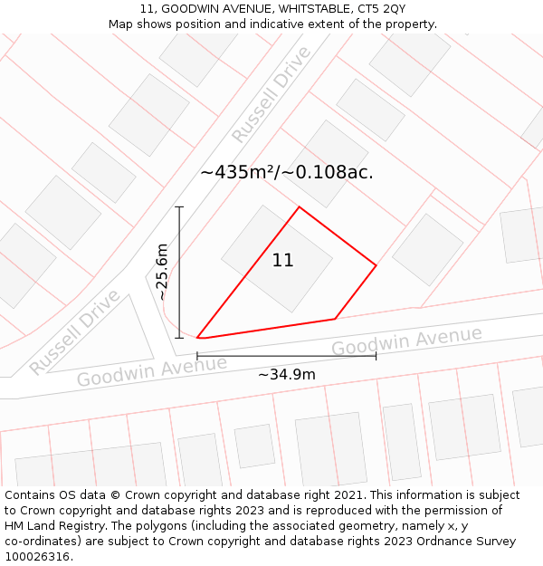 11, GOODWIN AVENUE, WHITSTABLE, CT5 2QY: Plot and title map