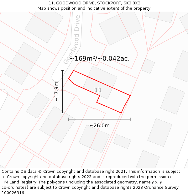 11, GOODWOOD DRIVE, STOCKPORT, SK3 8XB: Plot and title map