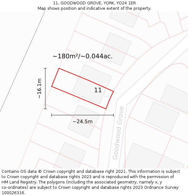 11, GOODWOOD GROVE, YORK, YO24 1ER: Plot and title map