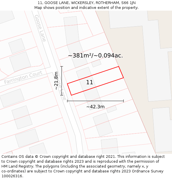 11, GOOSE LANE, WICKERSLEY, ROTHERHAM, S66 1JN: Plot and title map