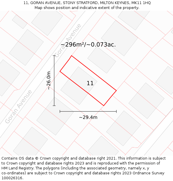 11, GORAN AVENUE, STONY STRATFORD, MILTON KEYNES, MK11 1HQ: Plot and title map