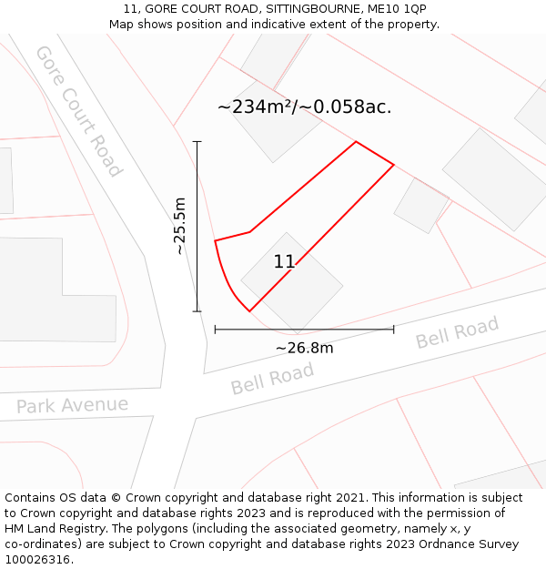 11, GORE COURT ROAD, SITTINGBOURNE, ME10 1QP: Plot and title map