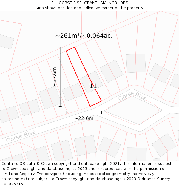 11, GORSE RISE, GRANTHAM, NG31 9BS: Plot and title map