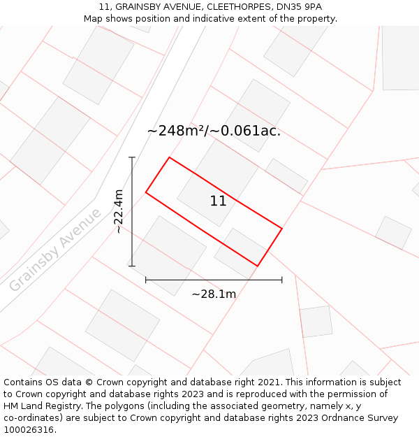 11, GRAINSBY AVENUE, CLEETHORPES, DN35 9PA: Plot and title map