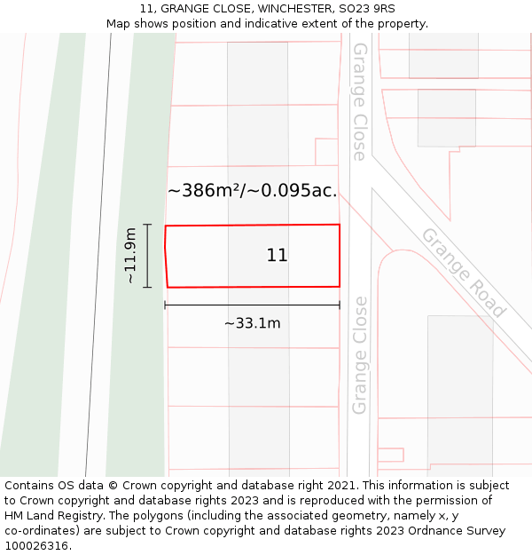 11, GRANGE CLOSE, WINCHESTER, SO23 9RS: Plot and title map