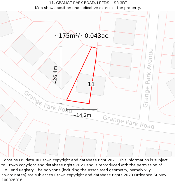 11, GRANGE PARK ROAD, LEEDS, LS8 3BT: Plot and title map