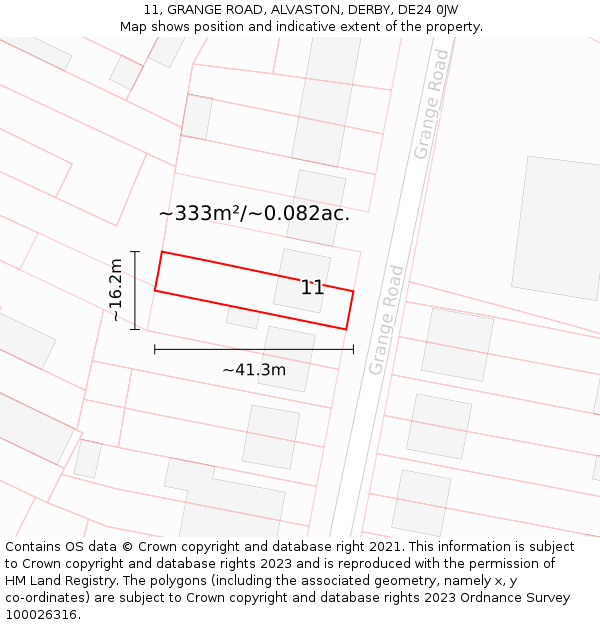 11, GRANGE ROAD, ALVASTON, DERBY, DE24 0JW: Plot and title map