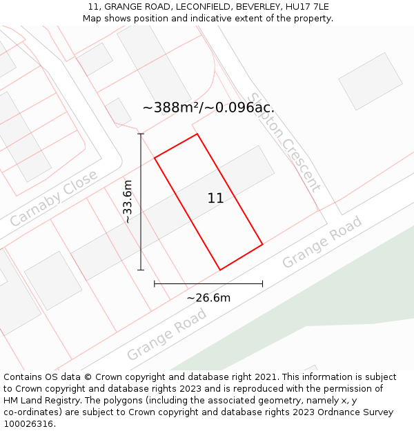 11, GRANGE ROAD, LECONFIELD, BEVERLEY, HU17 7LE: Plot and title map