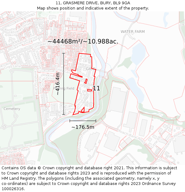 11, GRASMERE DRIVE, BURY, BL9 9GA: Plot and title map