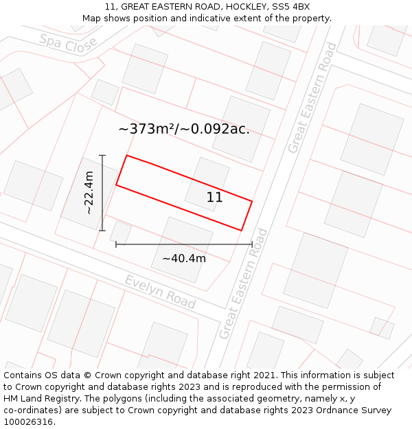 11, GREAT EASTERN ROAD, HOCKLEY, SS5 4BX: Plot and title map