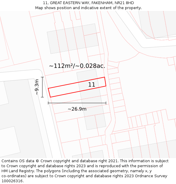 11, GREAT EASTERN WAY, FAKENHAM, NR21 8HD: Plot and title map