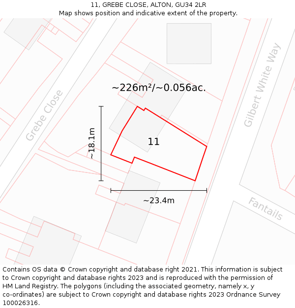 11, GREBE CLOSE, ALTON, GU34 2LR: Plot and title map