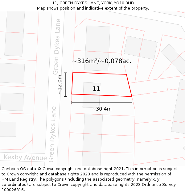 11, GREEN DYKES LANE, YORK, YO10 3HB: Plot and title map