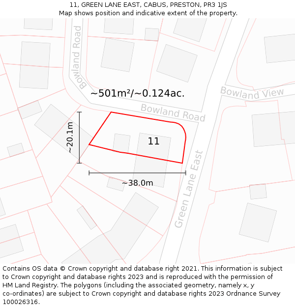 11, GREEN LANE EAST, CABUS, PRESTON, PR3 1JS: Plot and title map