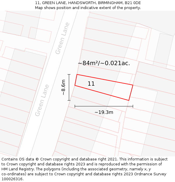 11, GREEN LANE, HANDSWORTH, BIRMINGHAM, B21 0DE: Plot and title map