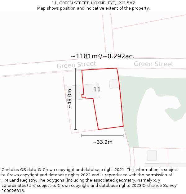 11, GREEN STREET, HOXNE, EYE, IP21 5AZ: Plot and title map