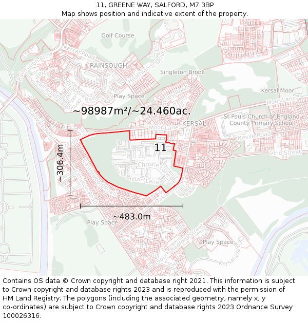 11, GREENE WAY, SALFORD, M7 3BP: Plot and title map