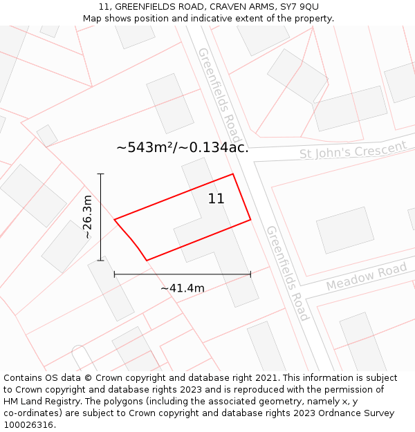 11, GREENFIELDS ROAD, CRAVEN ARMS, SY7 9QU: Plot and title map