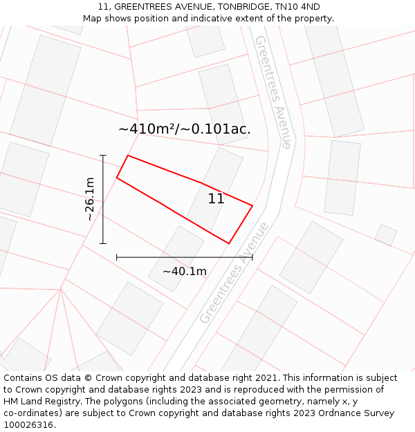 11, GREENTREES AVENUE, TONBRIDGE, TN10 4ND: Plot and title map