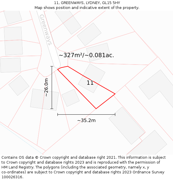 11, GREENWAYS, LYDNEY, GL15 5HY: Plot and title map