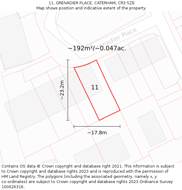 11, GRENADIER PLACE, CATERHAM, CR3 5ZE: Plot and title map